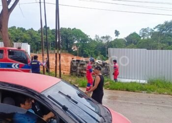 7 Nyawa Melayang selama Operasi Ketupat Mahakam 2025 di Kaltim Kecelakaan di Tenggarong Seberang Kaltim, Mobil Terguling usai Tabrak Pagar Proyek